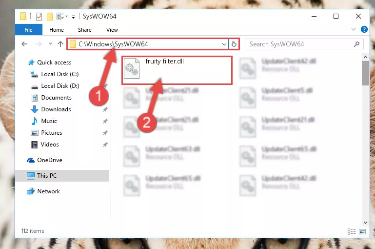 Pasting the Fruity filter.dll library into the Windows/sysWOW64 directory