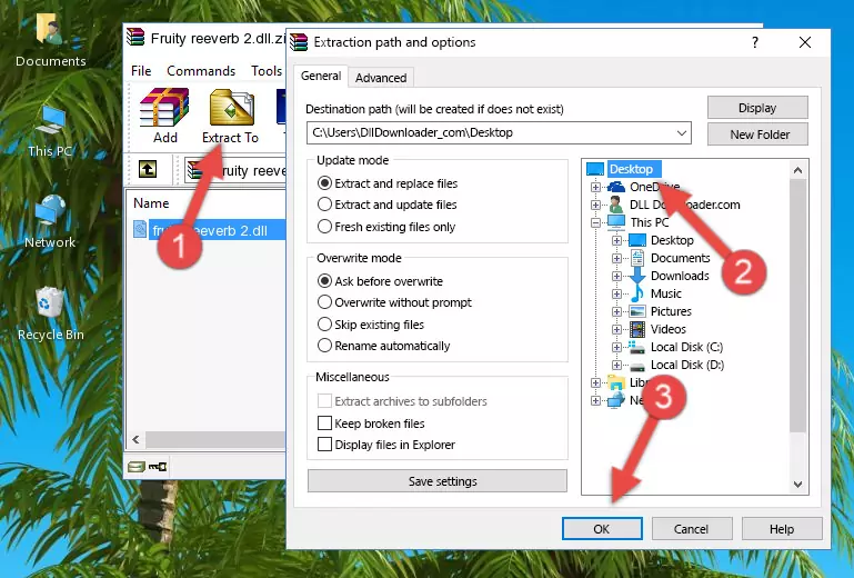 Copying the Fruity reeverb 2.dll file into the Windows/System32 folder