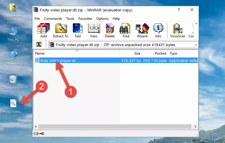Copying the Fruity video player.dll file into the software's file folder
