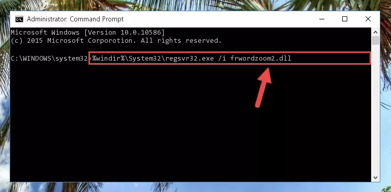 Uninstalling the Frwordzoom2.dll file from the system registry