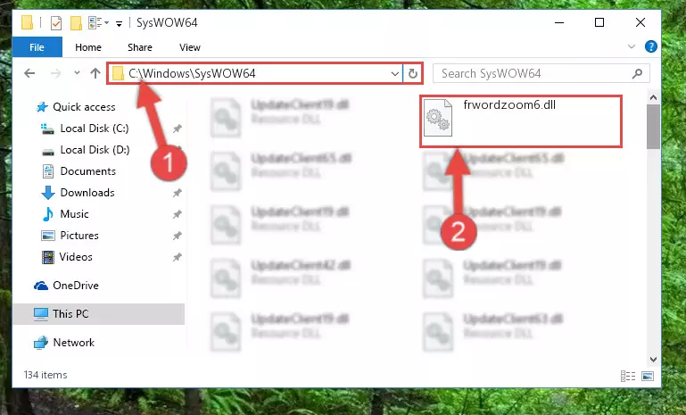 Pasting the Frwordzoom6.dll file into the Windows/sysWOW64 folder