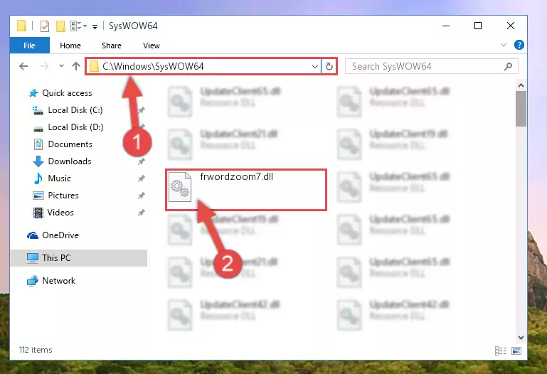 Copying the Frwordzoom7.dll file to the Windows/sysWOW64 folder