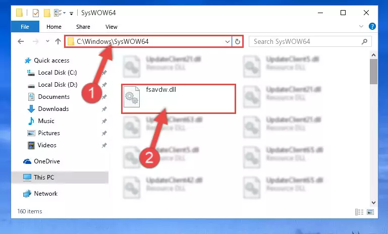 Pasting the Fsavdw.dll file into the Windows/sysWOW64 folder