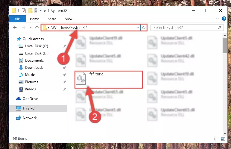 Copying the Fsfilter.dll library to the Windows/sysWOW64 directory