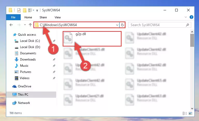 Pasting the G2p.dll file into the Windows/sysWOW64 folder