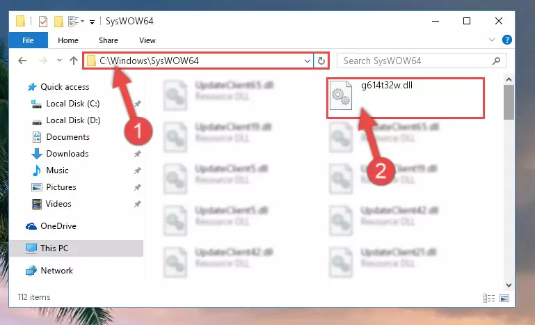 Copying the G614t32w.dll file to the Windows/sysWOW64 folder