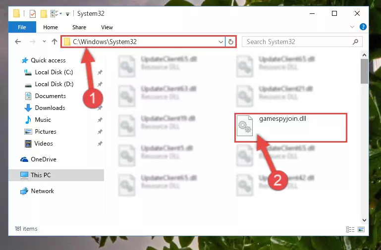 Pasting the Gamespyjoin.dll file into the Windows/sysWOW64 folder
