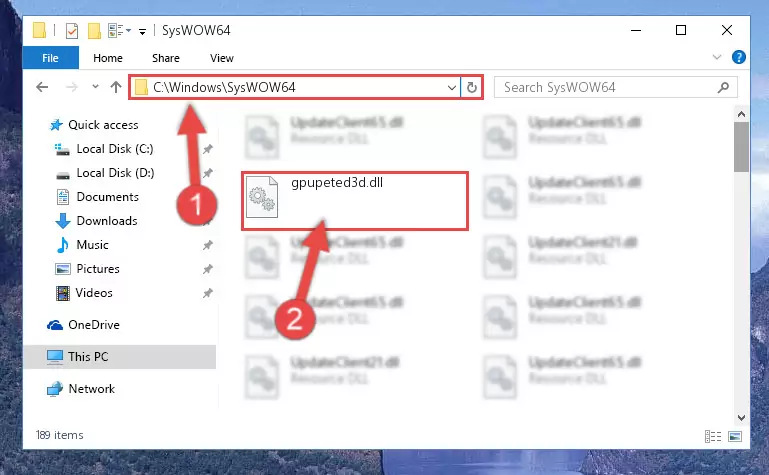Pasting the Gpupeted3d.dll file into the Windows/sysWOW64 folder
