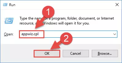 Opening the Programs and Features window using the appwiz.cpl command