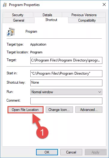 Opening the installation directory of the program