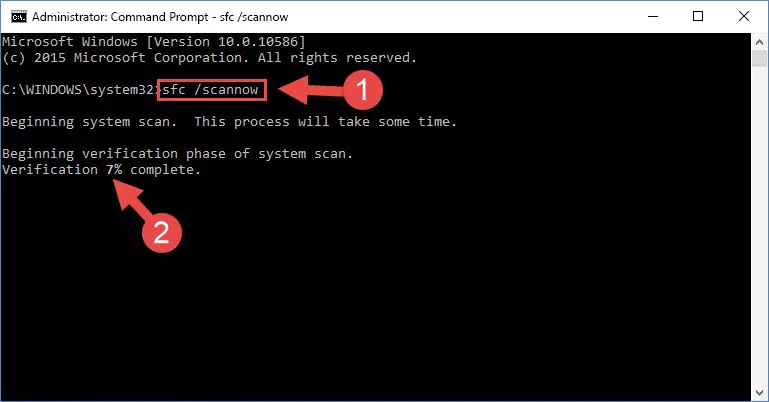 solving Windows system errors using the sfc /scannow command