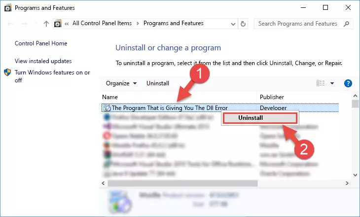 Starting the uninstall process for the program that is giving the error