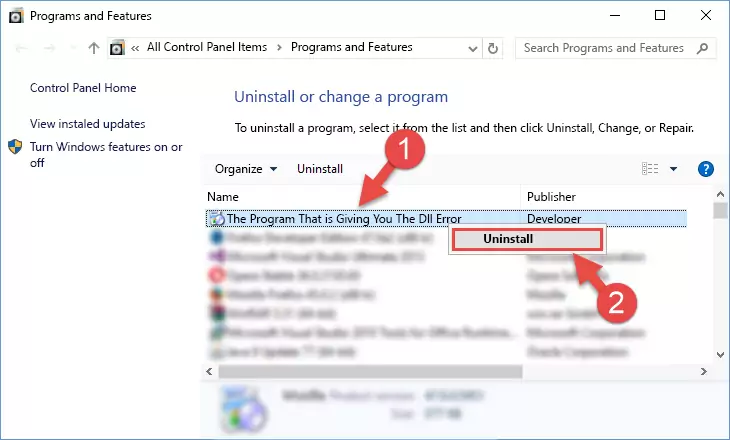 Uninstalling the software that gives you the dll error