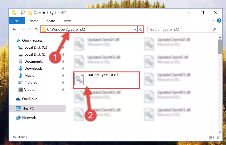 Copying the Harmonycolor.dll library into the Windows/System32 directory