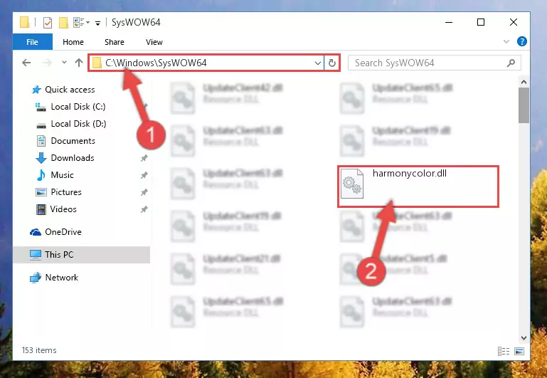 Pasting the Harmonycolor.dll library into the Windows/sysWOW64 directory