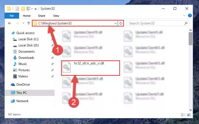 Copying the Hc12_sfcn_adc_v.dll library into the Windows/System32 directory