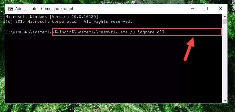 Reregistering the Icqcore.dll file in the system