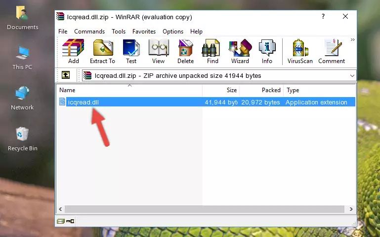 Pasting the Icqread.dll file into the software's file folder