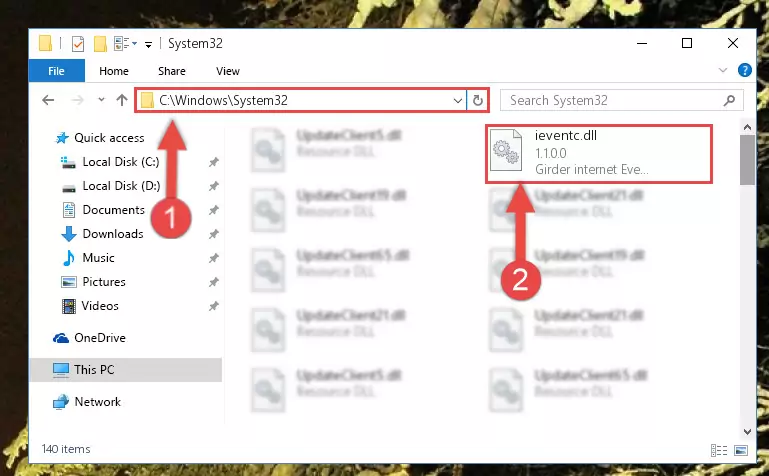 Pasting the Ieventc.dll file into the Windows/sysWOW64 folder