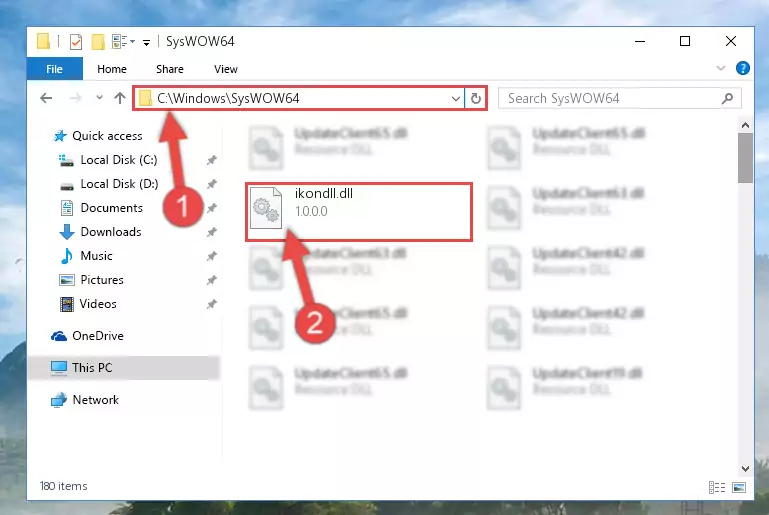 Pasting the Ikondll.dll file into the Windows/sysWOW64 folder