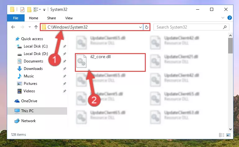 Pasting the Il2_core.dll library into the Windows/sysWOW64 directory