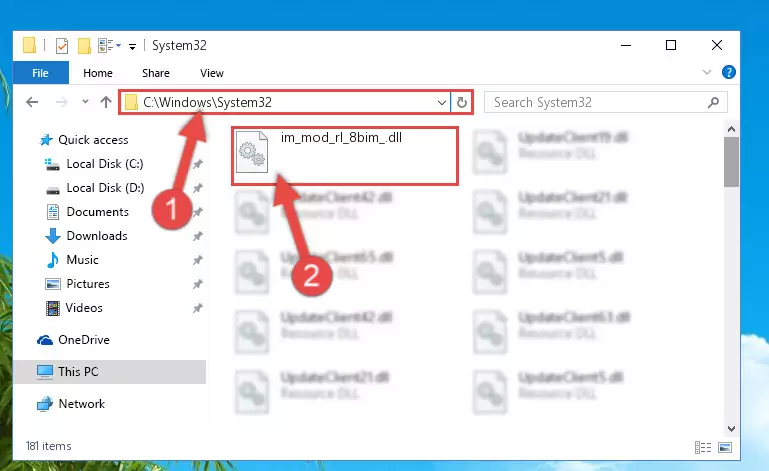 Copying the Im_mod_rl_8bim_.dll library into the Windows/System32 directory