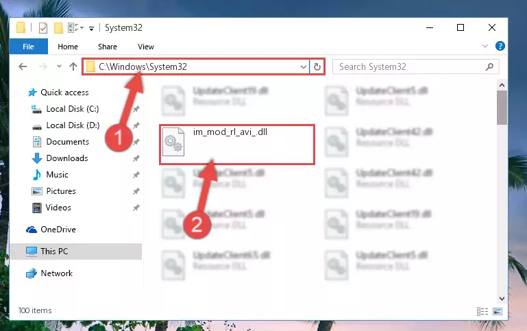 Copying the Im_mod_rl_avi_.dll library into the Windows/System32 directory