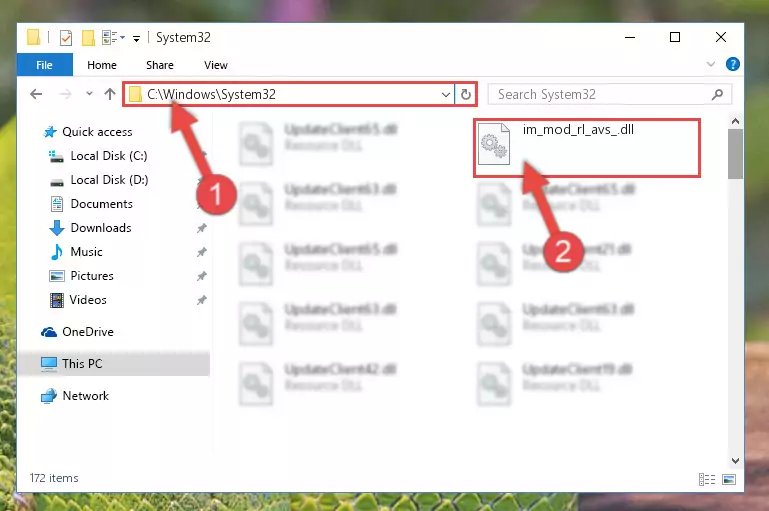 Copying the Im_mod_rl_avs_.dll library into the Windows/System32 directory