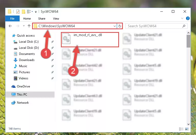 Pasting the Im_mod_rl_avs_.dll library into the Windows/sysWOW64 directory