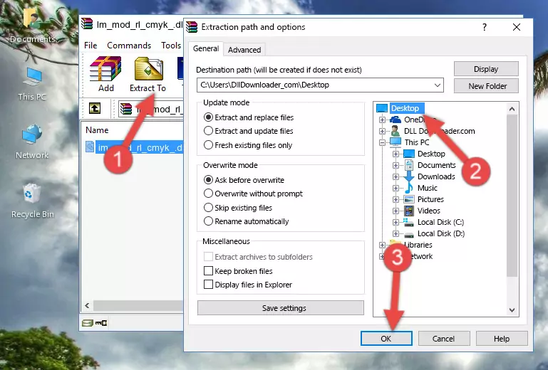 Pasting the Im_mod_rl_cmyk_.dll library into the Windows/System32 directory