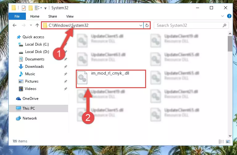 Pasting the Im_mod_rl_cmyk_.dll library into the Windows/sysWOW64 directory