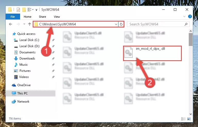 Pasting the Im_mod_rl_dpx_.dll library into the Windows/sysWOW64 directory