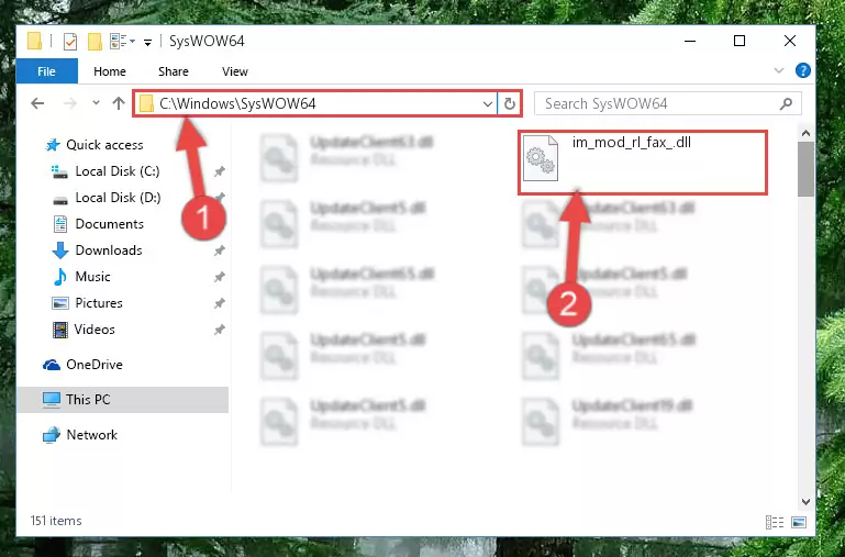 Pasting the Im_mod_rl_fax_.dll library into the Windows/sysWOW64 directory