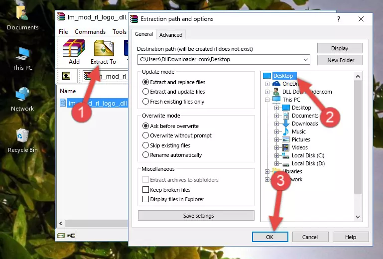 Copying the Im_mod_rl_logo_.dll file into the Windows/System32 folder