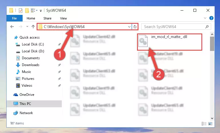 Pasting the Im_mod_rl_matte_.dll file into the Windows/sysWOW64 folder