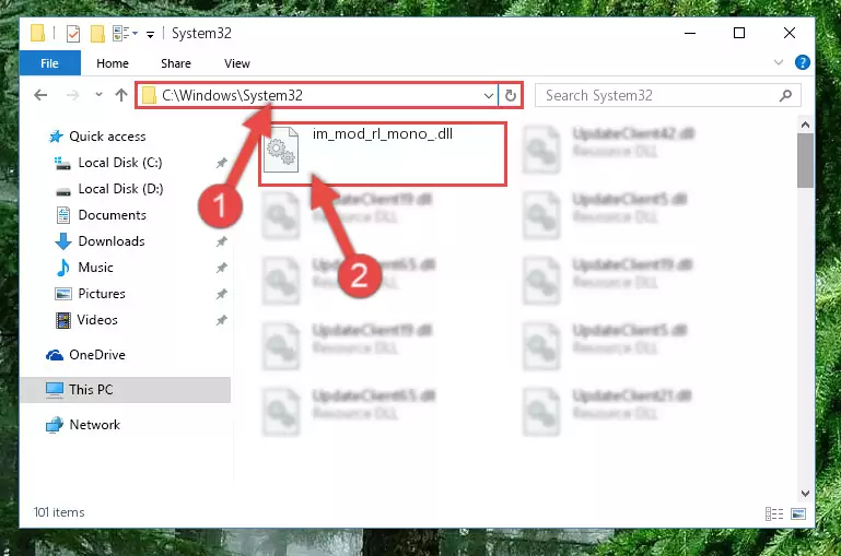 Pasting the Im_mod_rl_mono_.dll library into the Windows/System32 directory