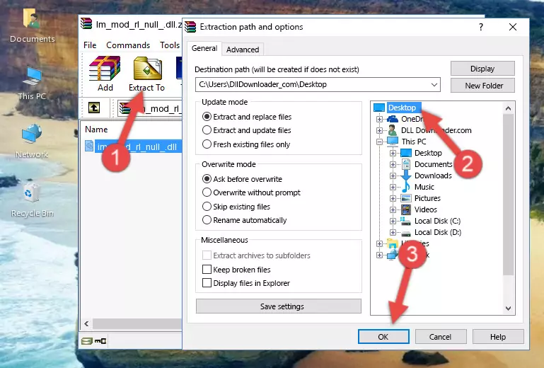 Copying the Im_mod_rl_null_.dll file into the Windows/System32 folder