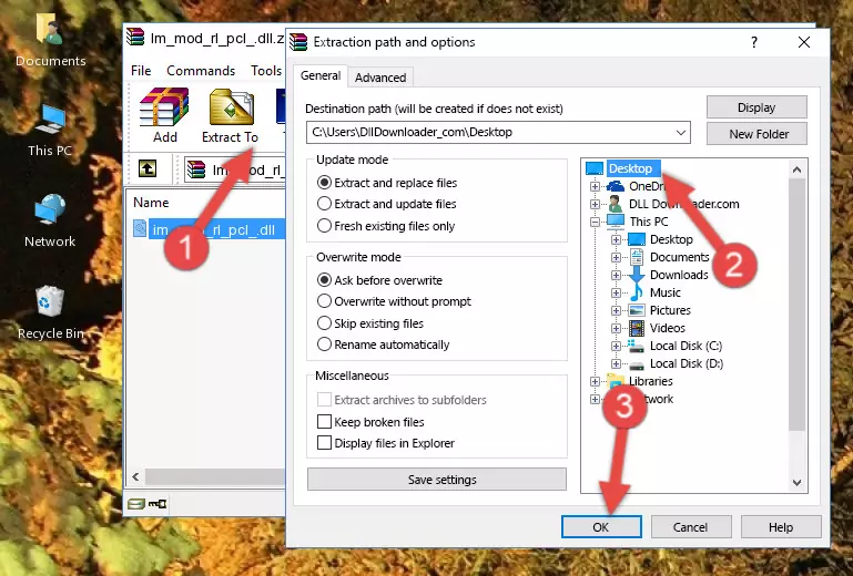 Copying the Im_mod_rl_pcl_.dll library into the Windows/System32 directory