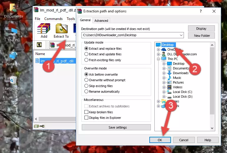 Pasting the Im_mod_rl_pdf_.dll file into the Windows/System32 folder