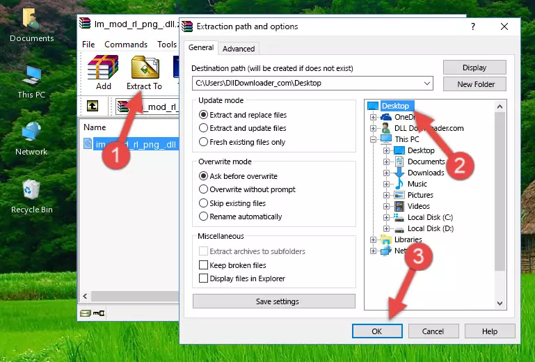 Pasting the Im_mod_rl_png_.dll library into the Windows/System32 directory