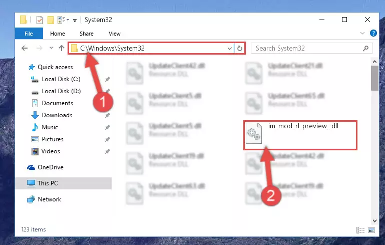 Copying the Im_mod_rl_preview_.dll file into the Windows/System32 folder