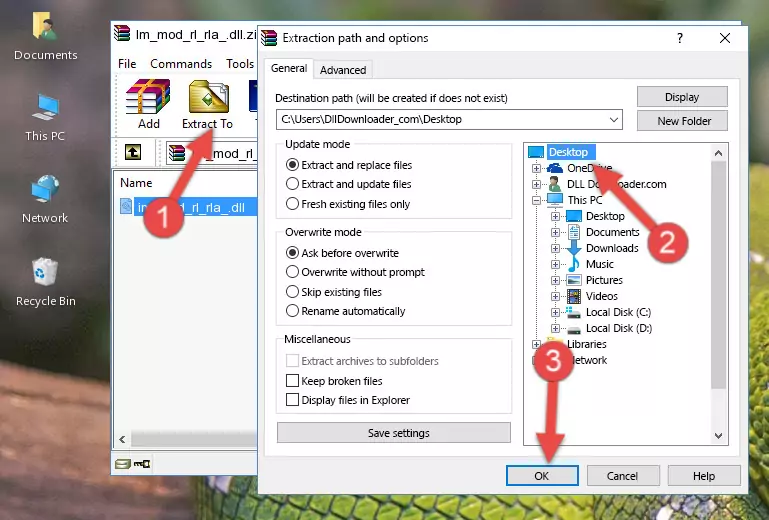 Copying the Im_mod_rl_rla_.dll file into the Windows/System32 folder