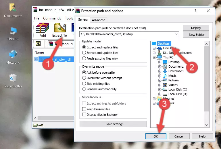 Copying the Im_mod_rl_sfw_.dll library into the Windows/System32 directory