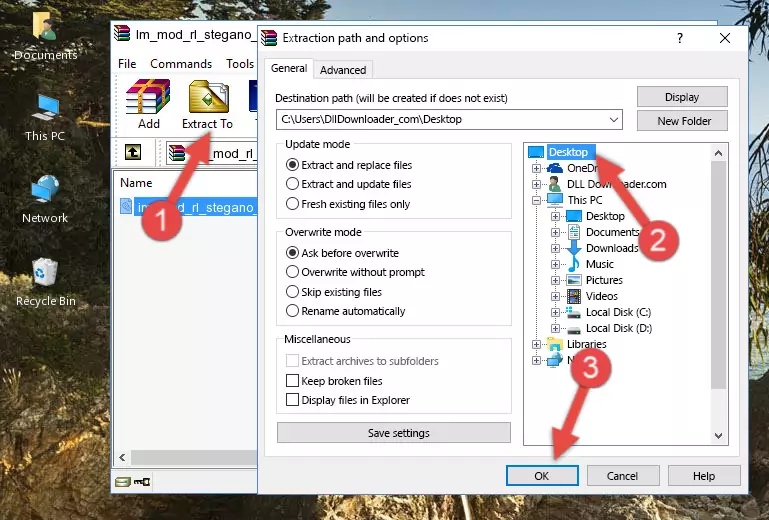 Pasting the Im_mod_rl_stegano_.dll library into the Windows/System32 directory