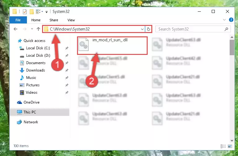 Pasting the Im_mod_rl_sun_.dll file into the Windows/System32 folder
