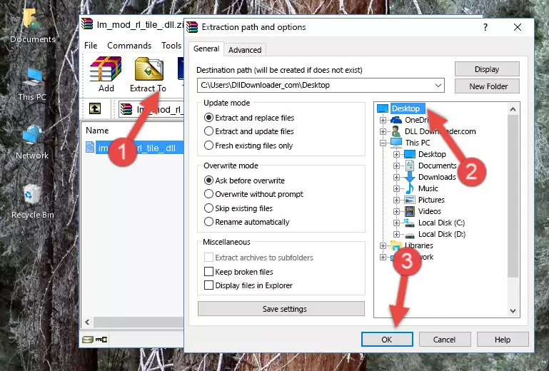 Copying the Im_mod_rl_tile_.dll file into the Windows/System32 folder