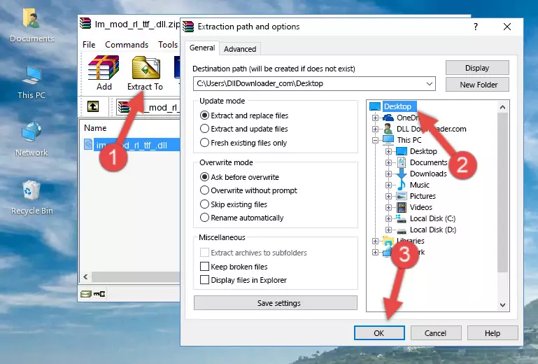 Pasting the Im_mod_rl_ttf_.dll file into the Windows/System32 folder