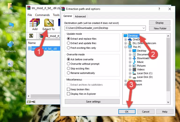 Copying the Im_mod_rl_txt_.dll library into the Windows/System32 directory
