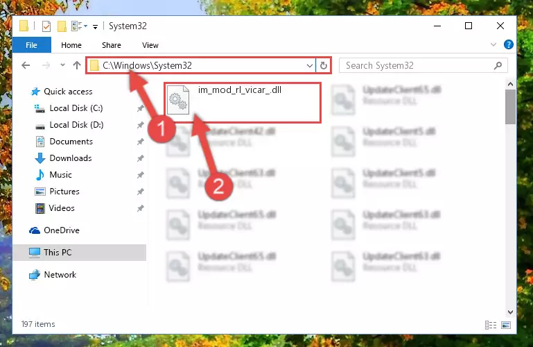 Copying the Im_mod_rl_vicar_.dll file into the Windows/System32 folder