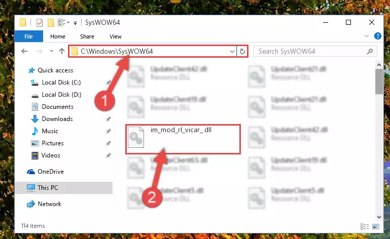 Pasting the Im_mod_rl_vicar_.dll file into the Windows/sysWOW64 folder